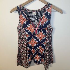 Anthropologie Akemi + Kin Navy Blue Mosaic Pattern Peplum Tank Top, Size XS